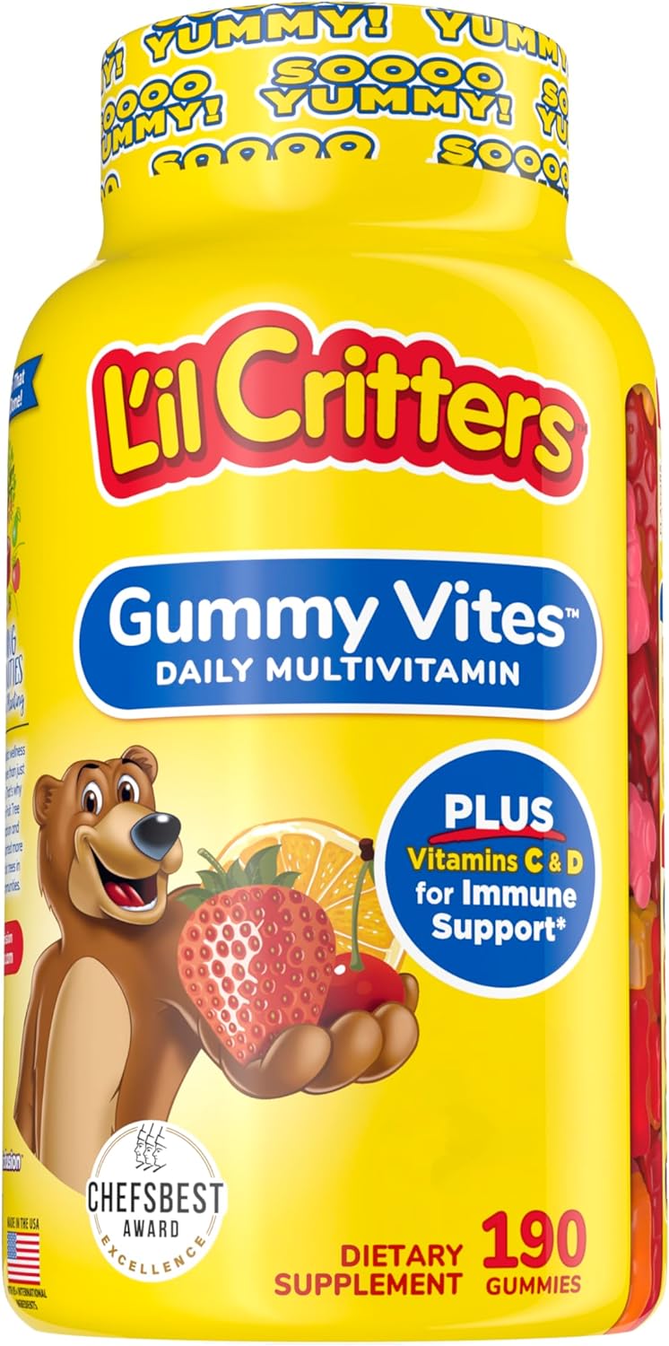 71P7CZFXl9L._AC_SL1500_.jpg L'il Critters Gummy Vites Daily Kids Gummy Multivitamins Assorted Fruit Flavors for Ages 2+ Toddlers & Kids, Gummy Vitamin with Vitamin C and D, 95-190 Day Supply, 190 Gummies - Image 1