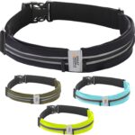 Slim Running Belt for Women and Men, Waterproof Phone Holder for Running, Reflective 2-Pocket Waist Pack for Storing Runner’s Essentials Safely, Runner’s Fanny Pack, Money Belt Fits Most Phones