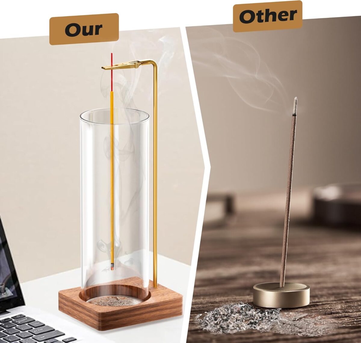 Incense Holder for Sticks, Insence-Stick Holder, Anti-Ash Flying No Mess Incense Burner, Incense Stick Holder with Glass Ash Catcher, for Yoga Spa Meditation Home Decor(2 Pack) - Image 5