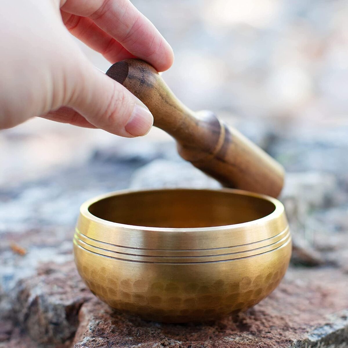 Tibetan Singing Bowl Set - Easy To Play for Beginners - Authentic Handcrafted Mindfulness Meditation Holistic Sound 7 Chakra Healing Gift by Himalayan Bazaar (3 Inch, Gold) - Image 8