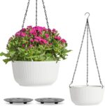 T4U Hanging Planter Self Watering 8 Inch, 2 Pack White Indoor Outdoor Hanging Plant pots, Hanging Flower Pot with Drainage Hole & Plug & Chain with 3 Hooks for Garden Home Decor - Image 9