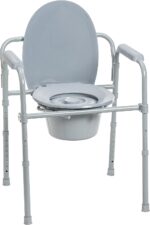 Drive Medical RTL11158KDR Folding Steel Bedside Commode Chair, Portable Toilet, 350 Pound Weight Capacity with 7.5 Qt. Bucket, Grey