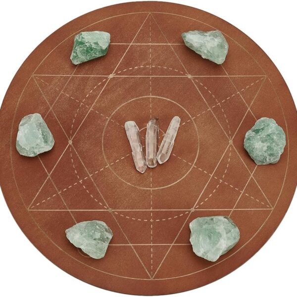 FINGERINSPIRE 10 inches Diameter Wooden Crystal Grid Board Round Sacred Geometry Energy Grids Board Metatron's Cube Crystal Grid Plate for Witchcraft Wiccan Altar Ritual Sacred Space Decor