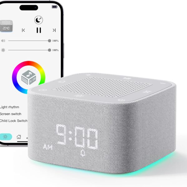 Sound Machine Alarm Clock, 32 Soothing Sounds, Night Lights Bluetooth Speaker, App Control White Noise Machine with Dimmable Clock, Noise Machine for Baby, Kids, Teens, Adult, Best Birthday Gift Ideas
