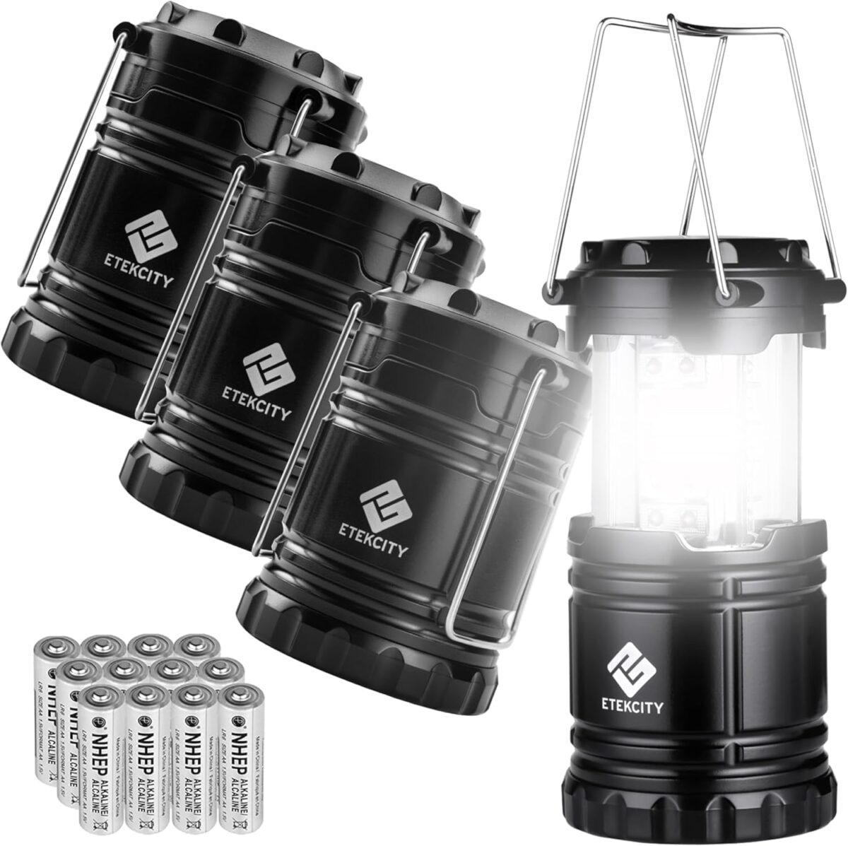 Etekcity Camping Lanterns for Power Outages 4 Pack, Flashlight for Camping Essentials, Emergency Led Battery Operated Lights, Survival Kit and Gear for Hurricane, Black - Image 1