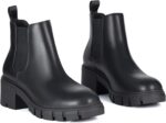 Athlefit Women's Chelsea Boots Fashion Lug Sole Chunky Heel Slip on Elastic Ankle Booties - Image 5