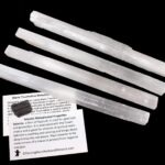 Selenite (4) Large Sticks, Approx. 6-8" Long Wands Plus Black Tourmaline Crystal and Educational ID Cards, Bulk, Reiki, Chakra, Healing, Good Luck, and Protection