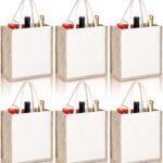 SOUJOY 6 Pack Burlap Tote Bags, Reusable Jute Gift Totes with Handles, Small Beach Bags, Canvas Grocery Shopping Totes for Bridesmaid, DIY, Shopping, Pool, Wedding Bag