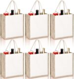 SOUJOY 6 Pack Burlap Tote Bags, Reusable Jute Gift Totes with Handles, Small Beach Bags, Canvas Grocery Shopping Totes for Bridesmaid, DIY, Shopping, Pool, Wedding Bag