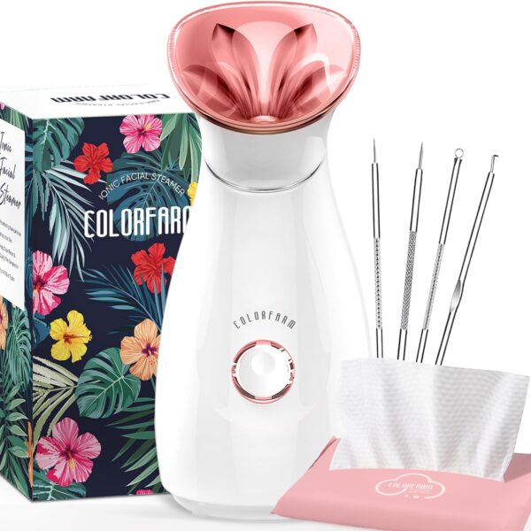 Colorfarm Facial Steamer Nano Ionic: Face Steamer Deep Cleaning Unclogs Pores - Humidifier Hot Mist Home Sauna Spa for Women Men Sinuses Moisturizing