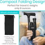 Vive Folding Cane - Foldable Walking Cane for Men, Women - Fold-up, Collapsible, Lightweight, Adjustable, Portable Hand Walking Stick - Balancing Mobility Aid - Comfortable Ergonomic Handle