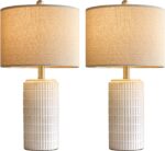 PoKat 23" Modern Ceramic Table Lamp Set of 2 for Living Room White Desk Lamps for Bedroom Farmhouse Bedside Nightstand Bedside Lamp End Table Lamps Beige - Image 8