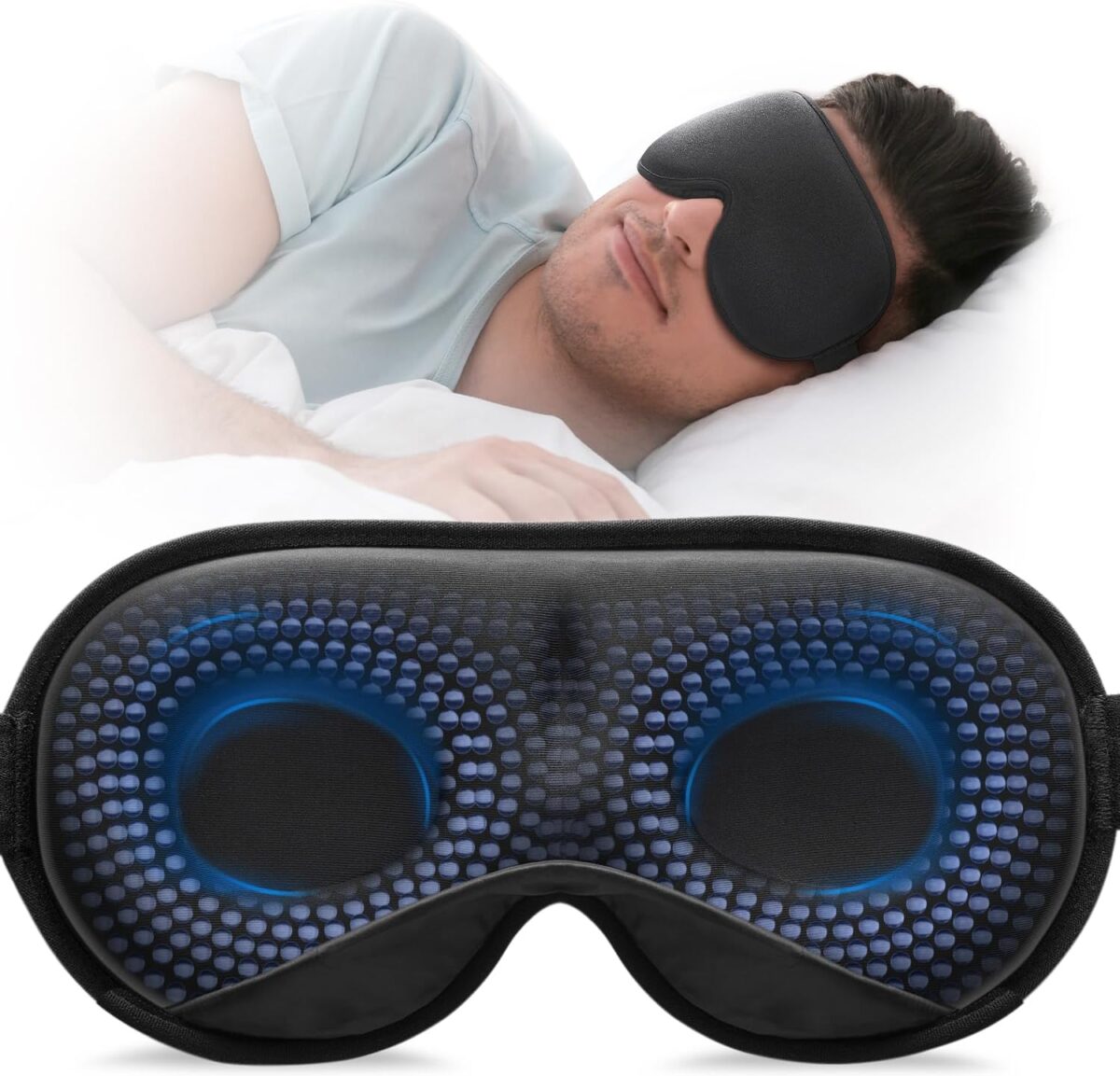 YFONG Weighted Sleep Mask, Women Men 3D Blocking Lights Sleeping Mask (4.2oz/120g), Pressure Relief Night Sleep Eye Mask with Adjustable Strap, Eye Cover Blindfold for Travel Nap Yoga, Black - Image 1