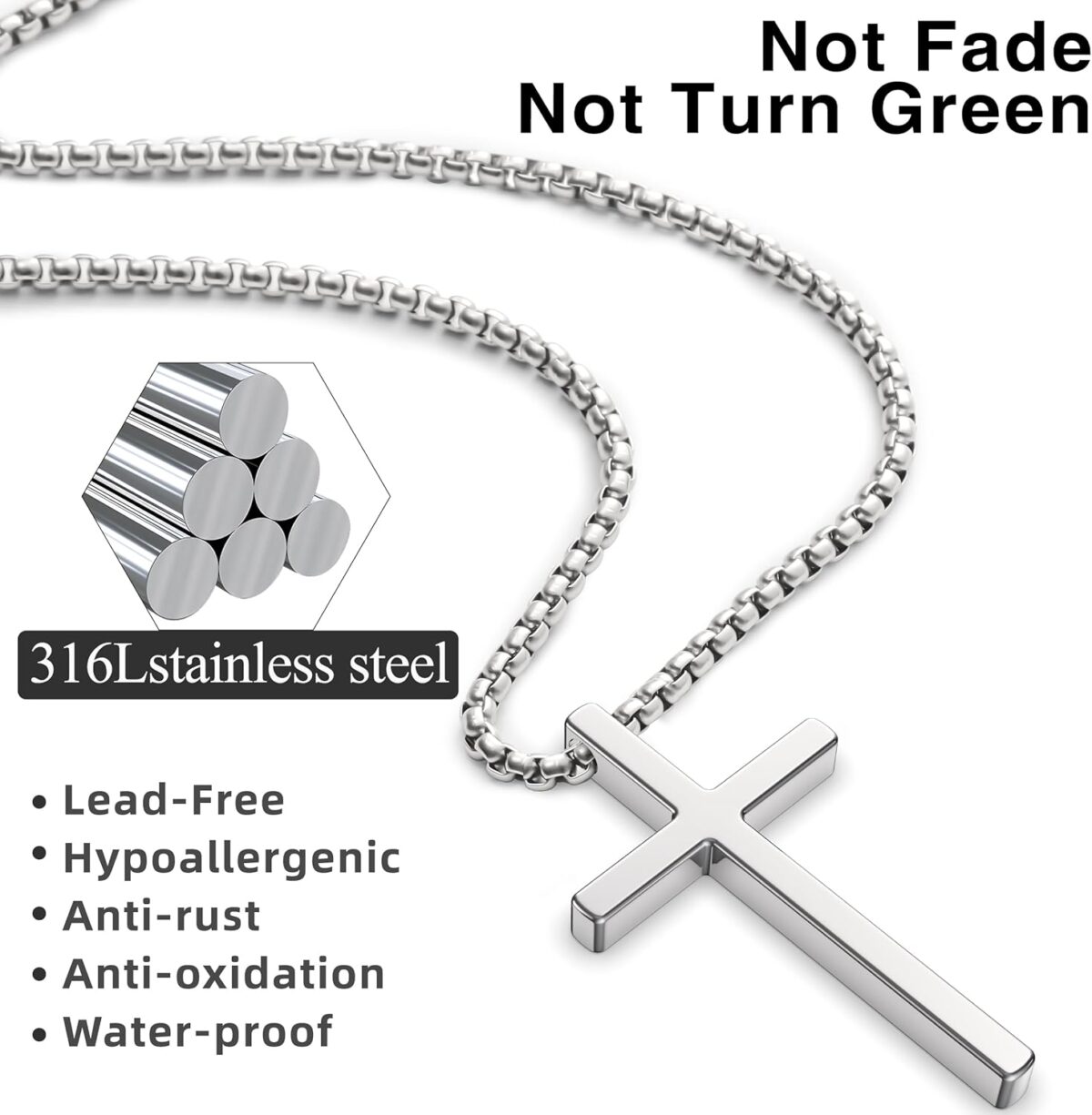 Romass 2 Pcs Cross Necklace for Men,Stainless Steel Pendant Silver Black Crosses Chain Jewelry Gifts Box 16-30 inches - Image 3