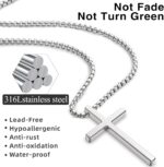 Romass 2 Pcs Cross Necklace for Men,Stainless Steel Pendant Silver Black Crosses Chain Jewelry Gifts Box 16-30 inches - Image 3
