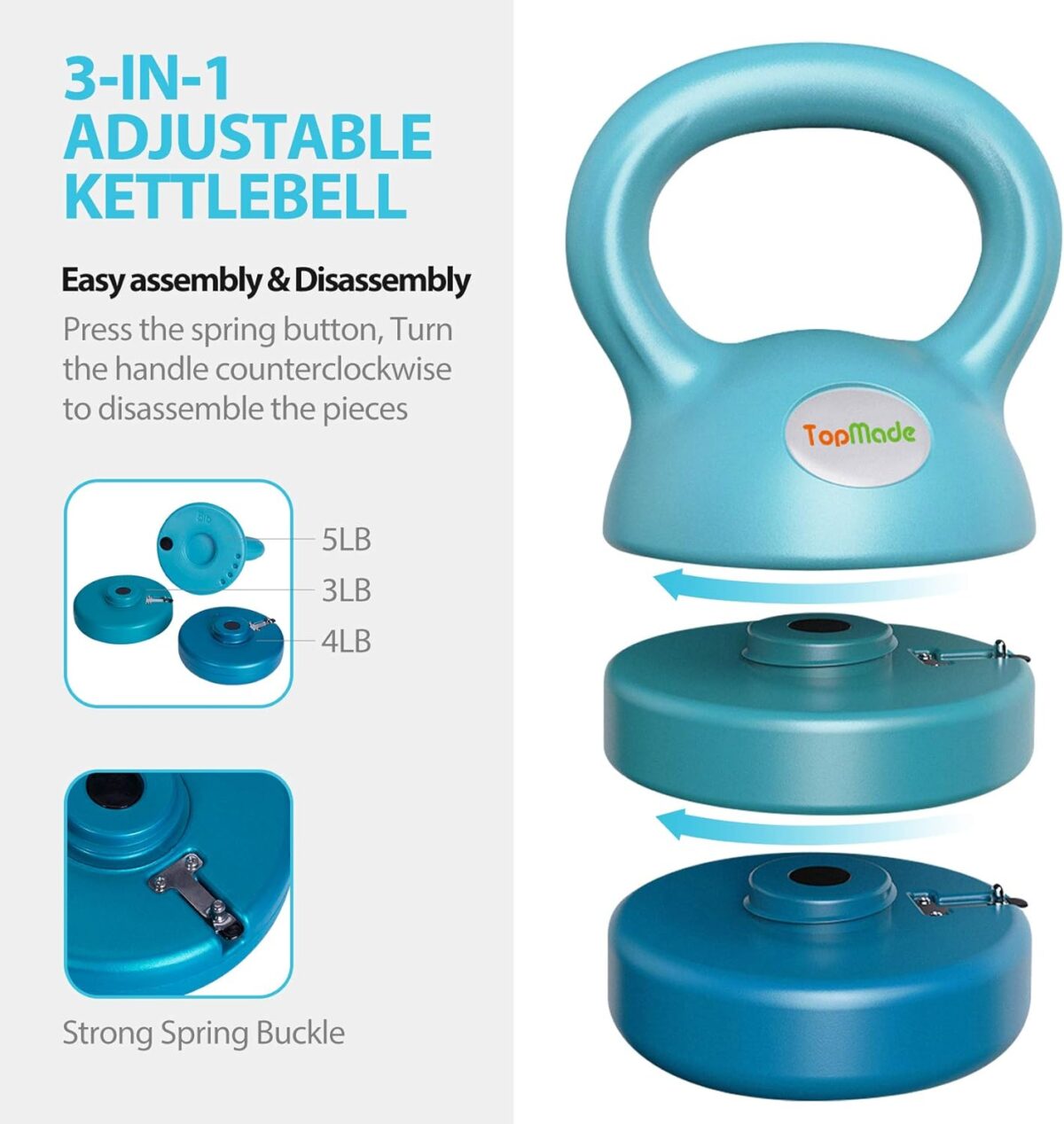 TopMade Adjustable Kettlebell Weights Set Cast Iron Exercise Fitness Kettle Ball Grip 5, 8, 9,12lb Free Weight Men Women Kettlebells for Home Gym Workout Ballistic, Core,Strength Training - Image 8