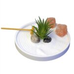 Nature's Mark Mini Zen Garden Kit for Desk with White Sand, Rake, White Base, Salt Rock and Air Plant (Round) - Image 3
