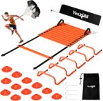 Yes4All Agility Ladder Speed Training Equipment Set - 1 Adjustable Agility Ladder, 12 Soccer Cones, 5 Hurdles, Jump Rope, Running Parachute - Speed & Agility Training Equipment for All Ages