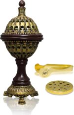 AM Lux Globe Incense Burner - Bakhoor Cone Holders | Insence bukhoor Burners| Frankincense Burner Charcoal | Mabkhara | for Office & Spiritual Décor (Bronze)