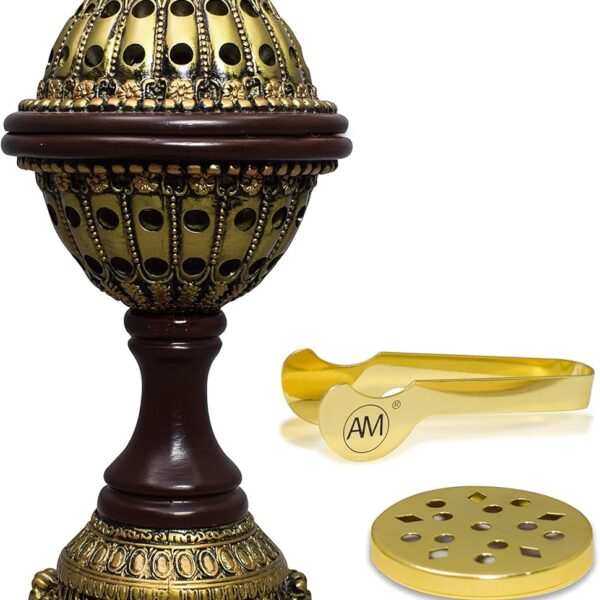 AM Lux Globe Incense Burner - Bakhoor Cone Holders | Insence bukhoor Burners| Frankincense Burner Charcoal | Mabkhara | for Office & Spiritual Décor (Bronze)