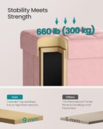 SONGMICS Small Storage Ottoman, Folding Ottoman Cube, 15 x 15 x 15.7 Inches, Footstool, Footrest, 9.8 Gal. (37 L), Velvet Surface, for Bedroom, Living Room, Dorm, Jelly Pink ULSF0516R01 - Image 5