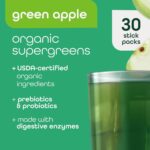 Zena Nutrition Organic Supergreens On-The-Go Powder, 70+ Superfoods, 0 Sugar, 3G Fiber, Spirulina, Chlorella, Antioxidants, Prebiotics/Probiotics, Digestive Enzymes, Green Apple, 30 Drink Mix Packets - Image 2