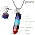 JADENOVA 7 Chakra Stones Necklace Gemstone Pendant Necklace Energy Healing Crystal Divination Pendulum For Women (Cone Hexagonal, 18 Inches Stainless Steel Chain) - Image 2