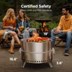 CIAYS Smokeless Firepit, 19 Inch Fire Pit for Camping with Patented Technology, Portable Fire Pit for Outside with Steel Grill Rack, Fire Poker, and Bag, Easy Setup and Storage, Wood Burning - Image 4