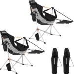 KingCamp Camping Chairs, Oversized Hammock Chairs, Folding Rocking Chairs, Aluminum Adjustable Back Swing Chairs, Chair with Removable Footrest Pillow Cup Holder for Outdoor Beach Lawn