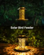 SWEETFULL Solar Bird Feeder for Outdoors Hanging, Metal Wild Bird Feeder for Cardinals Solar Garden Lantern with S Hook as Gift for Bird Lovers (2LBs Heavy Duty birdfeeders) - Image 2