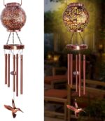 Wind Chimes for Outside 38" Hummingbird Solar Wind Chimes Outdoor Gifts for Mom Hanging Solar Lantern, Garden Decor for Patio Yard, Christmas Windchimes Outdoors Gifts for Women Grandma