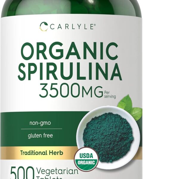 Carlyle Organic Spirulina Tablets 3500mg | 500 Count | Non-GMO & Gluten Free Supplement