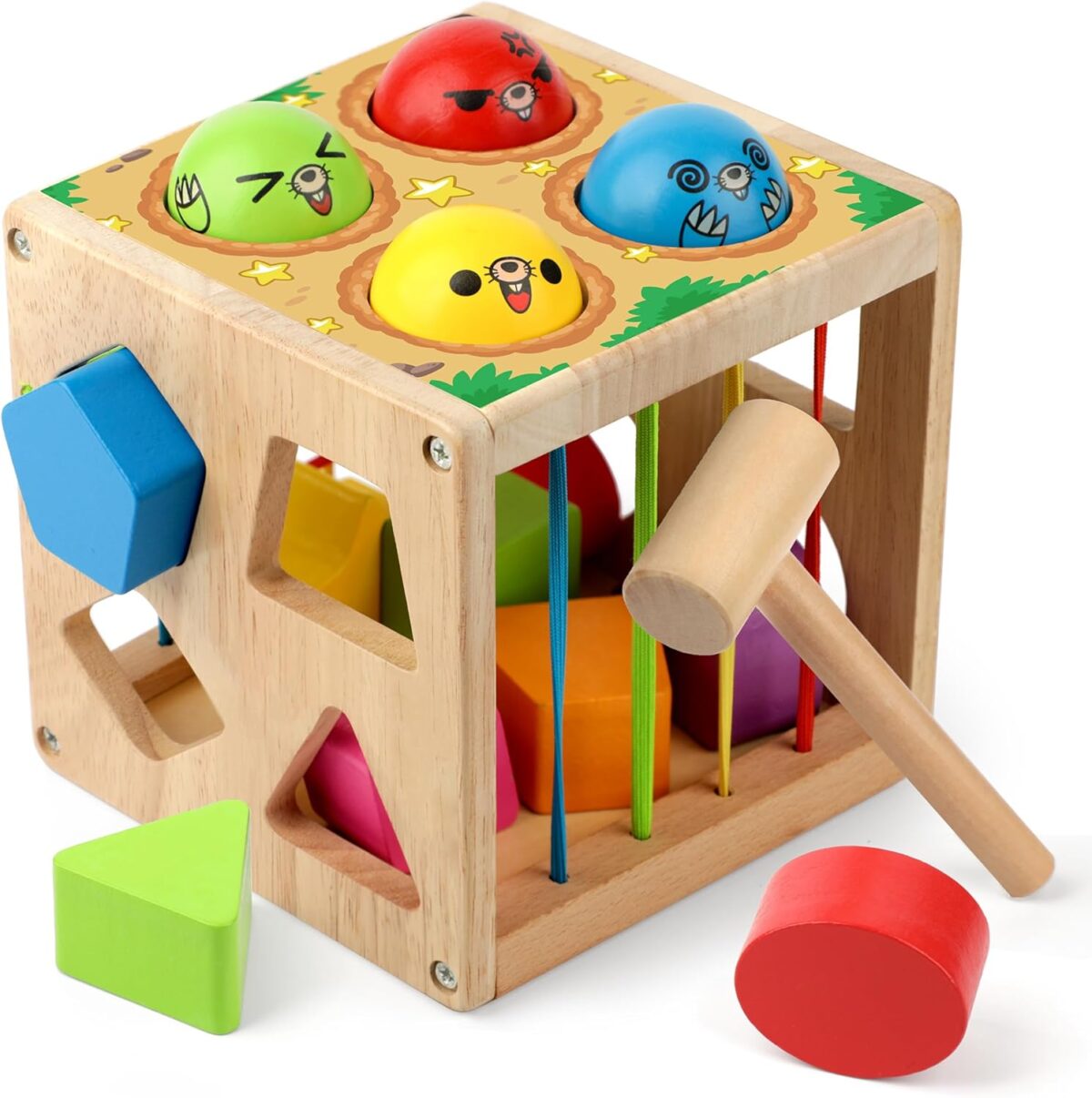 Coogam Wooden Montessori Toys for Toddlers, Shape Sorting Cube Whack Mole Fine Motor Skills Game for Year Old 18 Month+ Baby Boys Girls Gift - Image 1