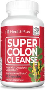 Health Plus Super Colon Cleanse 15 Day Supply of Gentle Gut Cleanse Detox, Psyllium Husk, Probiotics for Constipation Relief & Digestive Support, 60 Capsules