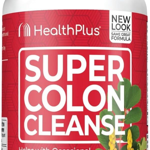 Health Plus Super Colon Cleanse 15 Day Supply of Gentle Gut Cleanse Detox, Psyllium Husk, Probiotics for Constipation Relief & Digestive Support, 60 Capsules