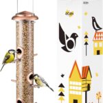 iBorn Metal Bird Feeders Brushed Copper Wild Bird Feeder for Outdoors Hanging All Metal Brushed Copper Finishing 14 Inch 6 Port(Seed is not Included)