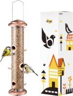iBorn Metal Bird Feeders Brushed Copper Wild Bird Feeder for Outdoors Hanging All Metal Brushed Copper Finishing 14 Inch 6 Port(Seed is not Included)