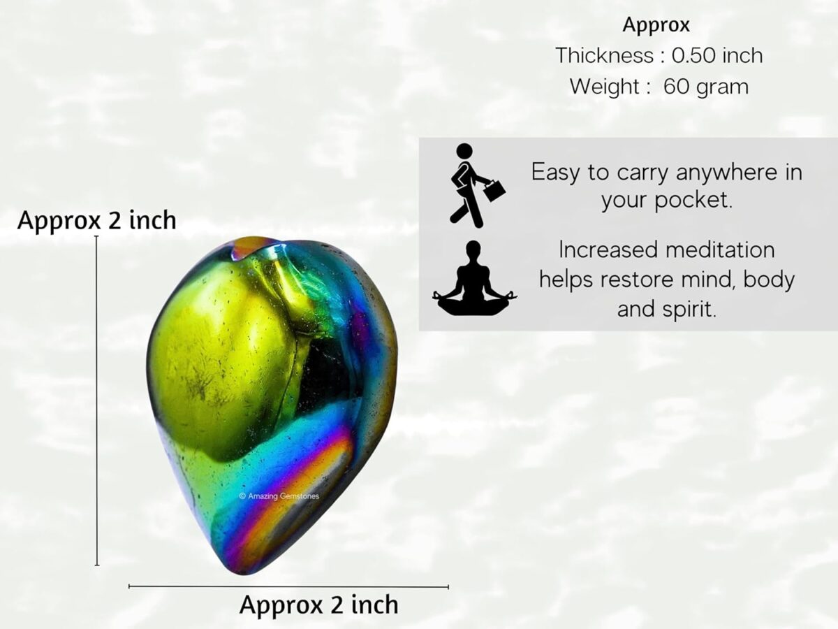 Titanium Aura Quartz Crystal Heart Palm Stone - Pocket Massage Worry Stone for Natural Body Chakra Balancing, Reiki Healing and Crystal Grid - Image 3