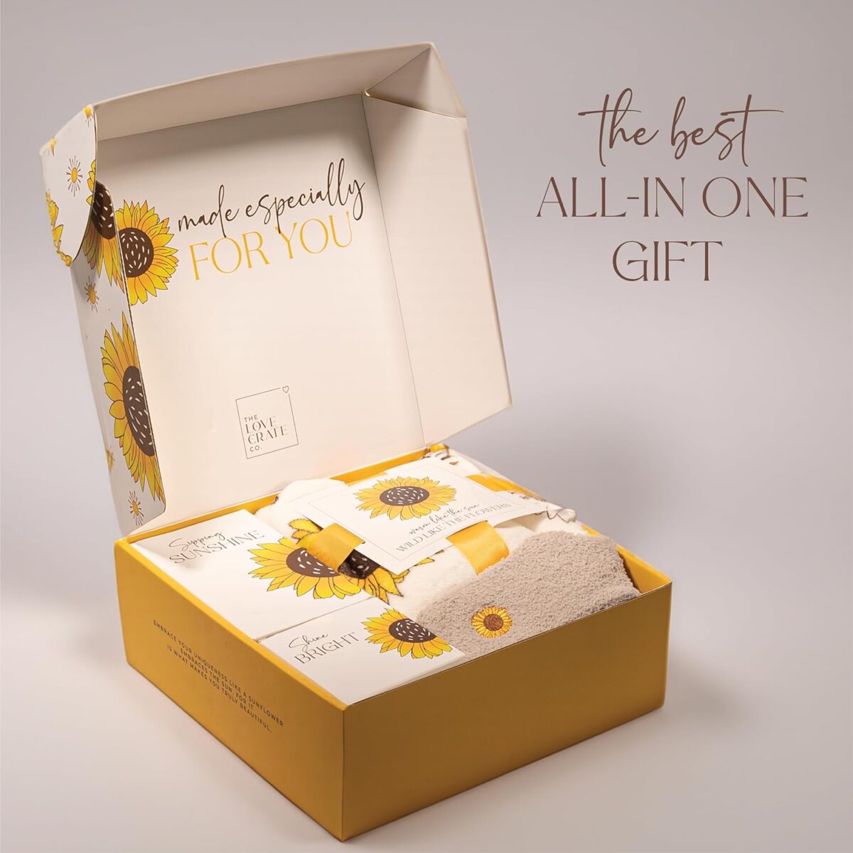 The Love Crate Co Sunflower Gifts for Women, 15pc Gift Box for Birthdays, Get Well Soon Basket, Thinking of You Care Package, Sunshine and Wellness Presents for Women. - Image 5