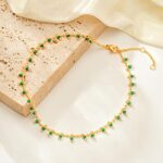 MTMY Gold Anklets for Women 14K Gold Plated Tiny Bead Anklet Green Rose Colorful Cubic Zirconia Tassel Foot Chain Dainty Adjustable Cute Anklets Summer Beach Boho Anklets Jewelry - Image 5