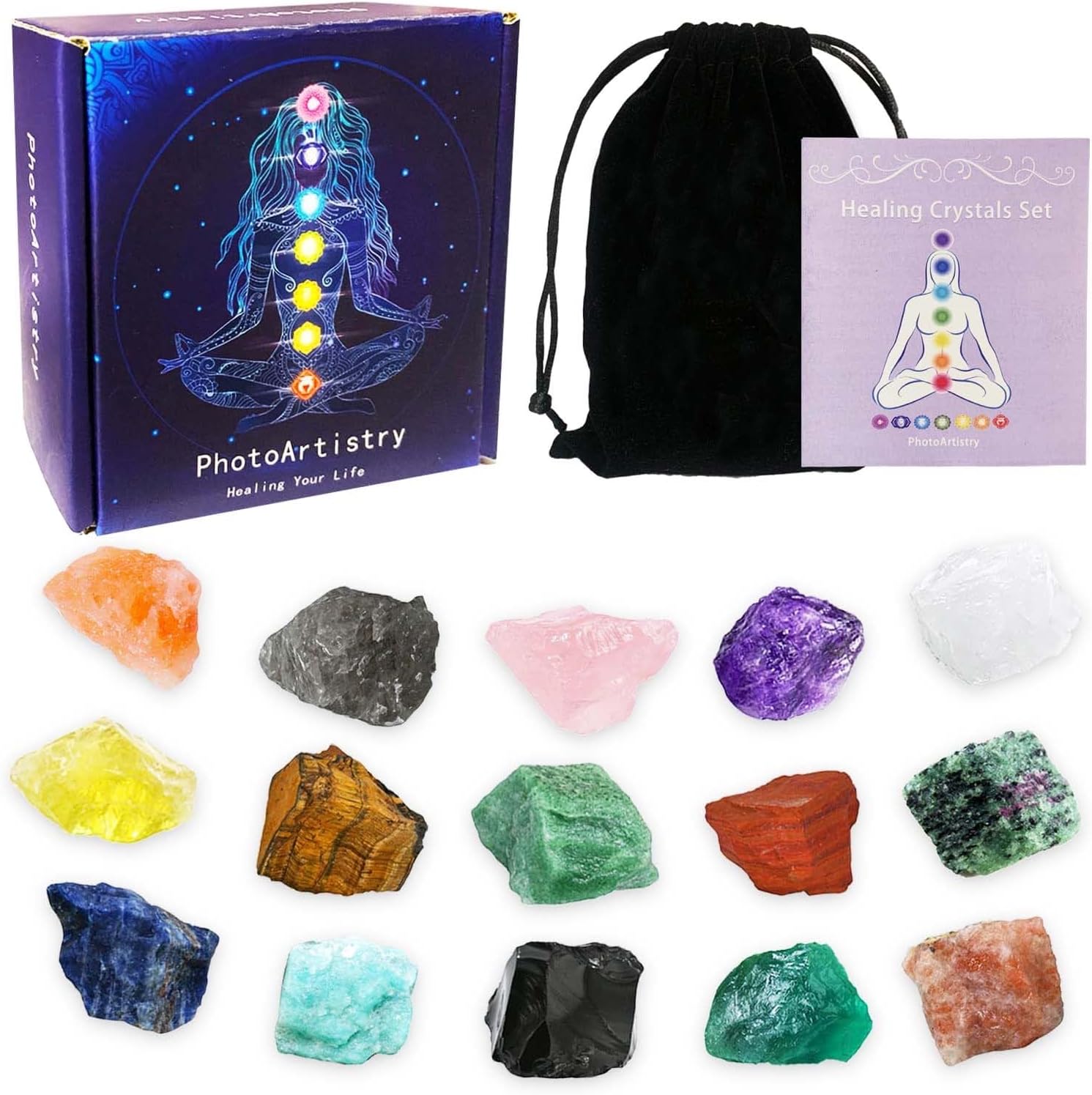 71TEwJGL0jL._AC_SL1500_.jpg 15Pcs Healing Crystal Set, Healing Crystals and Stones, Real Rough Raw Chakra Crystal and Healing Stones Set, for Healing, Yoga, Reiki, Meditation - Image 1