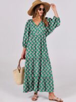 ANRABESS Womens Boho Maxi Dresses 2025 Summer V Neck Puff Sleeve Floral Flowy Swing Casual Long Dress - Image 2