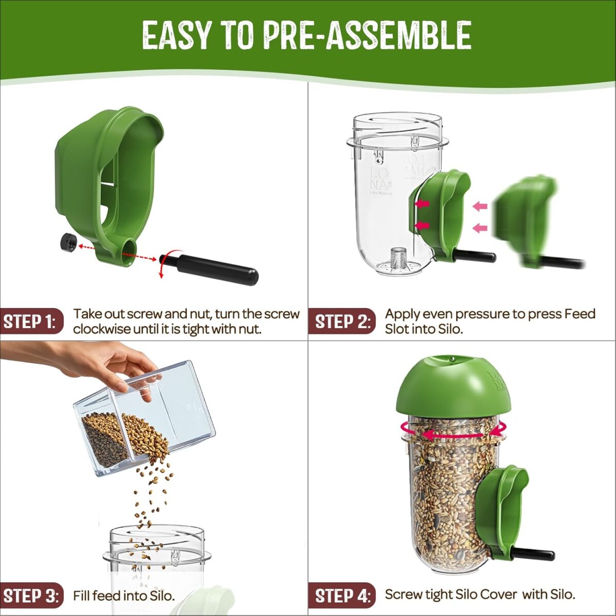 LONA Bird Feeders for Outdoors, Tube Birds Feeder Weatherproof with Multiple Hanging Methods, Wild Feeding Silo for Outside, 1 Port - Image 5