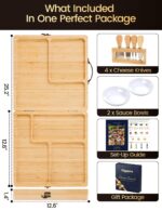 Charcuterie Boards Gift Set, Chezerra Bamboo Cheese Board Set, Folding Cheese Board with Knife Set, Unique White Elephant Gift, House Warming Gift, Wedding Gift, Portable Outdoor Cheese Plate - Image 9