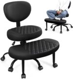 Cross Legged Office Chair with Wheels, Meditation Chair, ADHD Desk Chair for Adults, Adjustable Height Yoga Office Chair, Wide Criss Cross Chair with Lumbar Support, Kneeling Chair-Black - Image 3