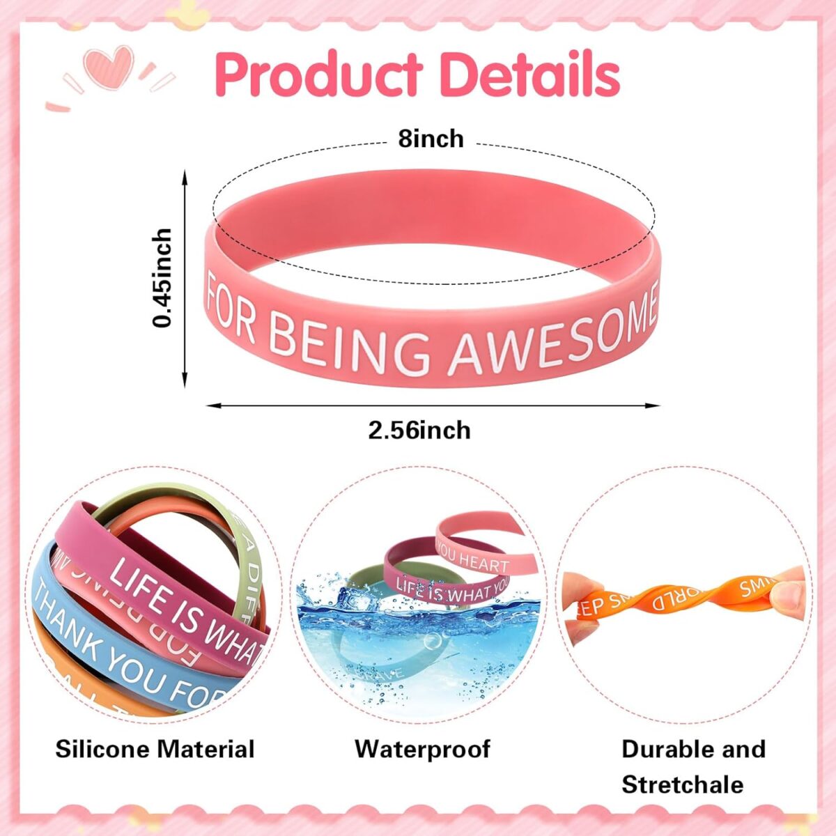 JUNEBRUSHS 64pcs Motivational Quote Silicone Bracelets Bulk Colored Inspirational Rubber Wristbands Unisex Accessories for Women Men Teens Teacher Home Office Party Favor Gifts Supplies (16 Designs) - Image 2