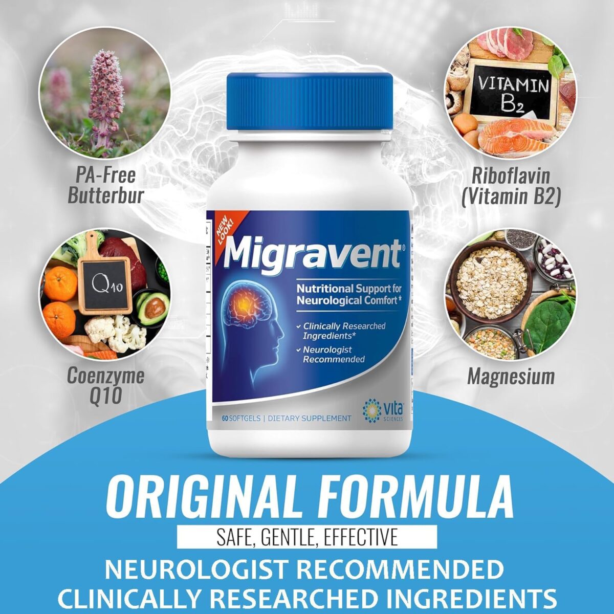 Vita Sciences Migravent Migraine Relief Supplement w/Vitamin B2, Riboflavin, Magnesium, Coenzyme CoQ10, PA-Free Butterbur, Bioperine, Premium Herbal Extracts 60 Count - Image 2