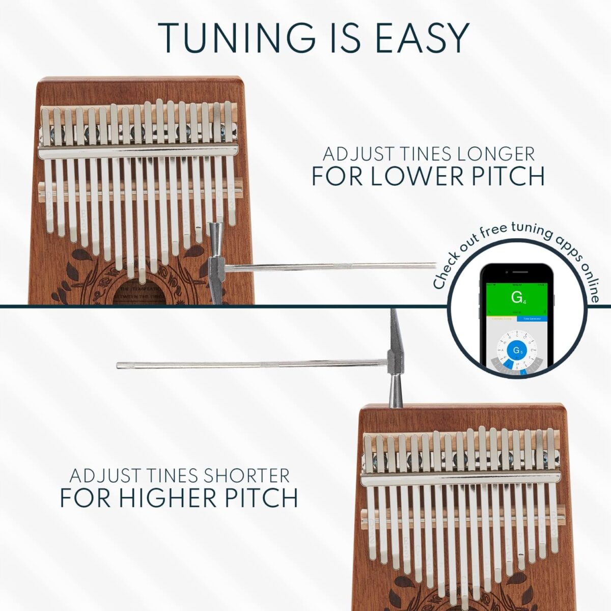 Kalimba 17 Key Thumb Piano, Portable Mahogany Mbira Finger Piano with Instruction, Carrying Bag, Tune Hammer, Holiday Gift for Kids & Adults, Light Brown - Image 7