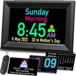 GOLOZA 7'' Digital Calendar Clock, Talking Clock with 10 Volumes, 6 Display with 10 Color Modes, Auto Dimmable, Alarms & Birthday & Holiday Reminders, 3 Pill Reminders Clocks for Kids Adults Seniors