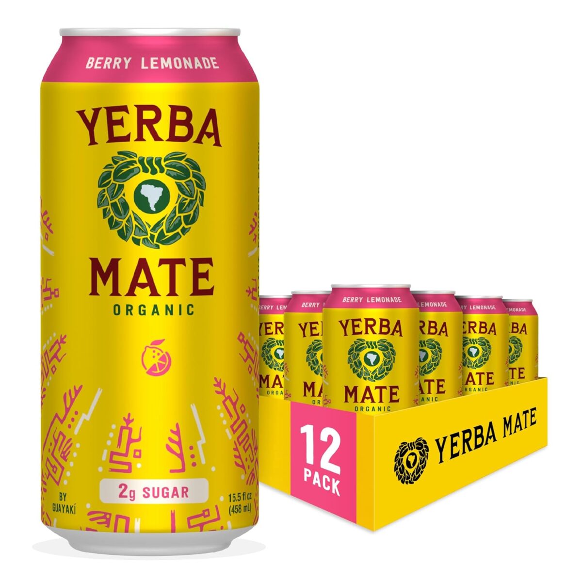 Guayakí Yerba Mate, Organic Energy Drink Alternative, Berry Lemonade, Low Sugar, 150mg Natural Caffeine, Better for You Energy & Focus, No Jitters or Crash, 15.5 Oz (Pack of 12) (Packaging May Vary) - Image 1